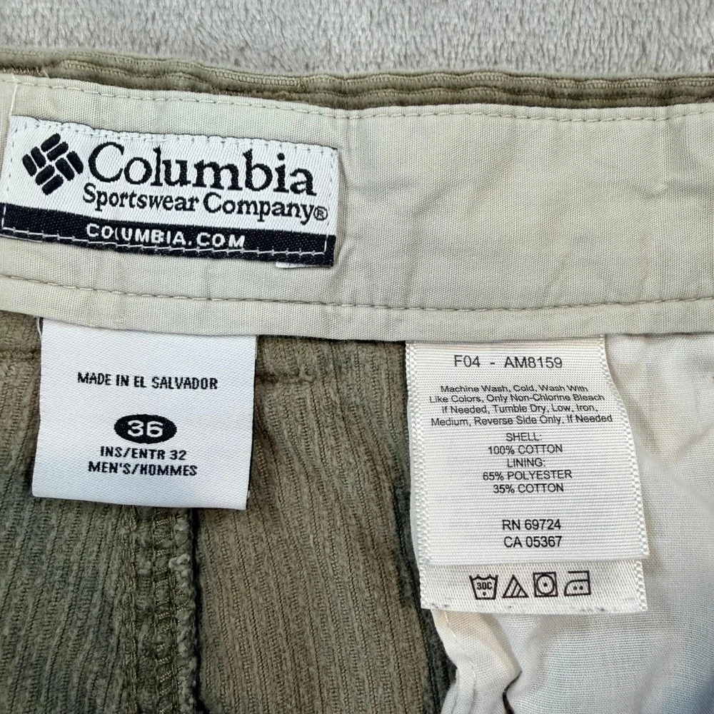 Vintage Columbia Corduroy Straight Leg Pants Khaki Tan Size 36x31